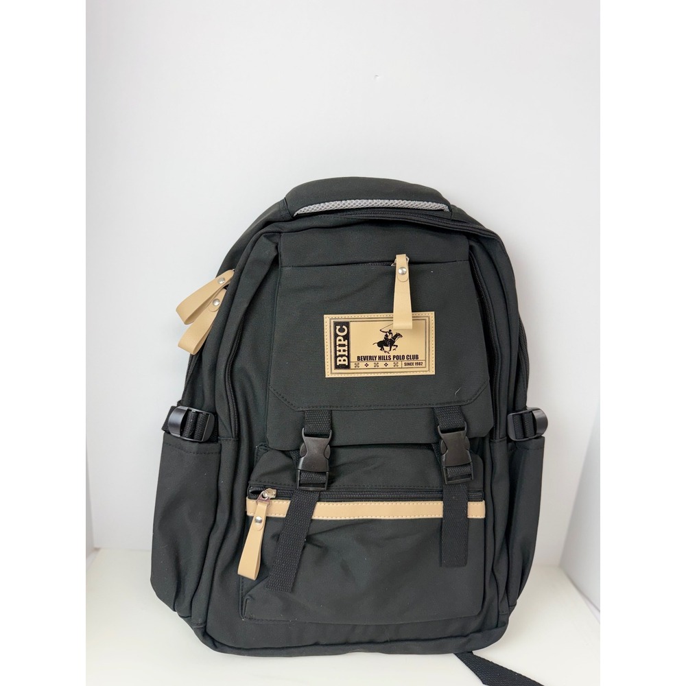 Beverly Hills‎ Polo Club Black Backpack Laptop Pocket Zippers MSRP $60